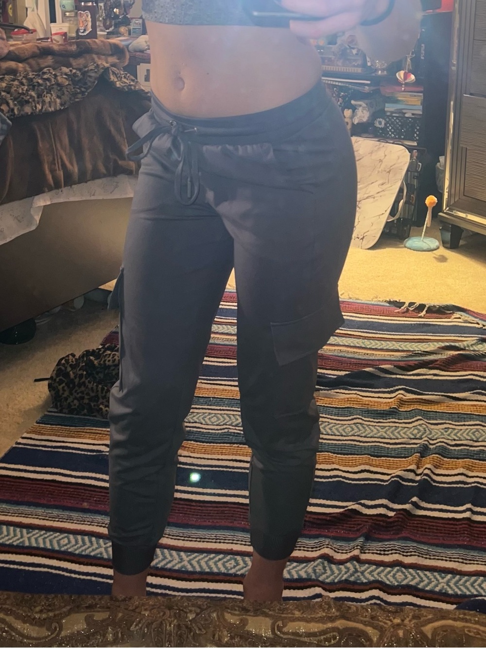 Women's Blue Cargo Jogger Pants - Drawstring Waist